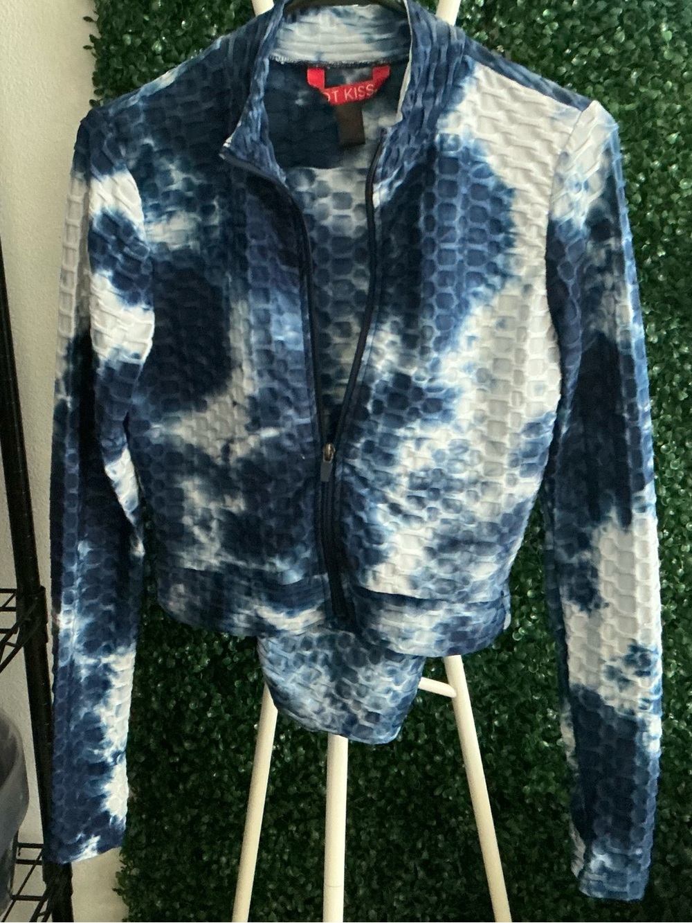 Hot Kiss Blue & White Tie-Dye Waffle Two Piece Set